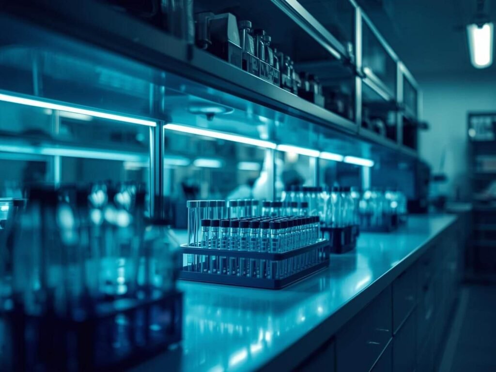 Laboratorio con equipo de análisis clínico que representa los estudios y prevención de salud del seguro de vida Mujer Única AXA